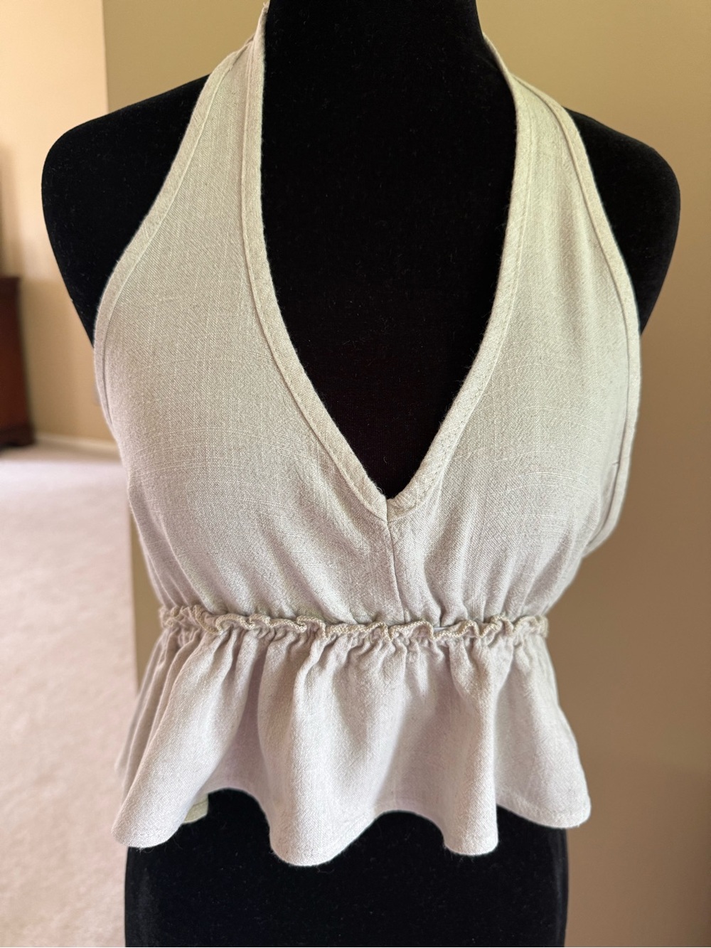 Altar'd State Light Beige Halter V-Neck Peplum Top